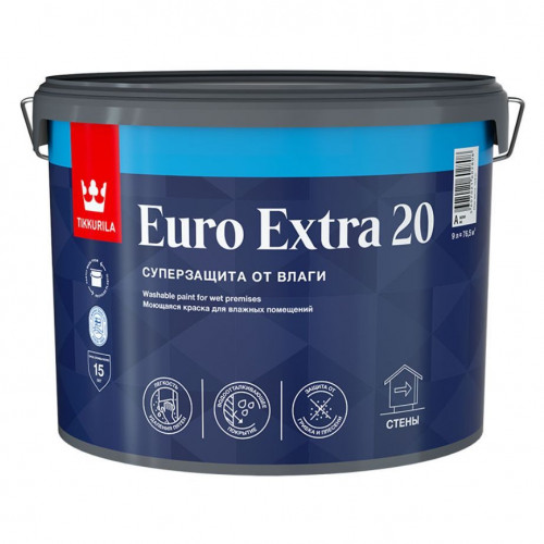 Краска моющаяся для влажных помещений Tikkurila Euro Extra 20 база A 9 л
