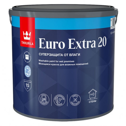 Краска моющаяся для влажных помещений Tikkurila Euro Extra 20 база C 2,7 л