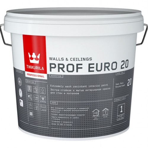 Экстра-стойкая к мытью интерьерная краска Tikkurila Prof Euro 20 база A 9 л