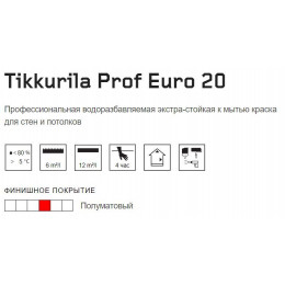 Экстра-стойкая к мытью интерьерная краска Tikkurila Prof Euro 20 база A 9 л