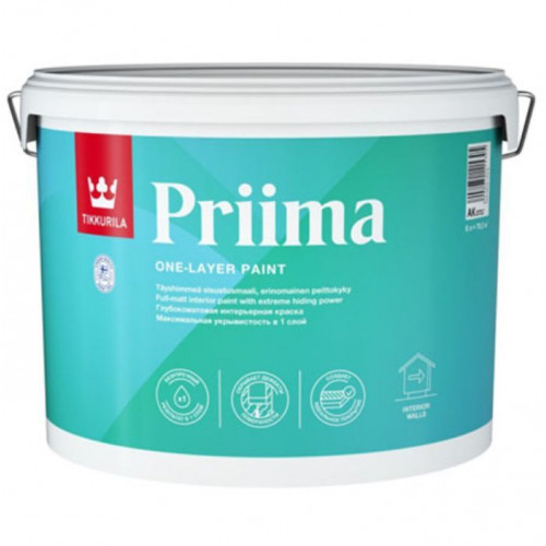 Краска интерьерная однослойная Tikkurila Priima глубокоматовая база C 9 л