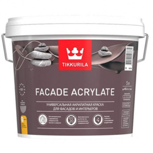 Универсальная краска для фасадов и интерьеров Tikkurila Facade Acrylate база A 5 л