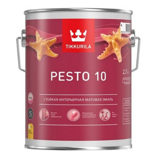Стойкая интерьерная алкидная эмаль универсальная Tikkurila Pesto 10 матовая база C 2,7 л