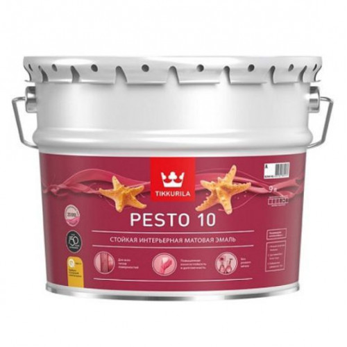 Стойкая интерьерная алкидная эмаль универсальная Tikkurila Pesto 10 матовая база C 9 л