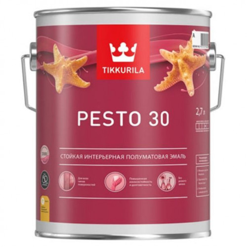 Стойкая интерьерная алкидная эмаль универсальная Tikkurila Pesto 30 полуматовая база A 2,7 л