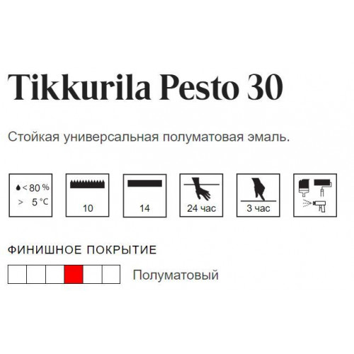 Стойкая интерьерная алкидная эмаль универсальная Tikkurila Pesto 30 полуматовая база A 9 л