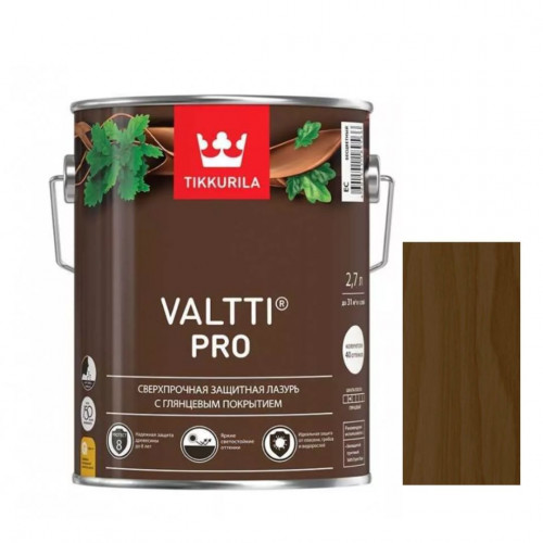 Сверхпрочная защитная лазурь высокоглянцевая Tikkurila Valtti Pro цвет орех 2,7 л