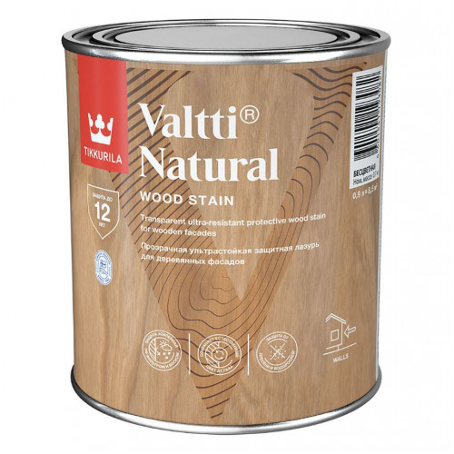 Ультрастойкая лазурь с прозрачным покрытием полуглянцевая Tikkurila Valtti Natural 0,9 л