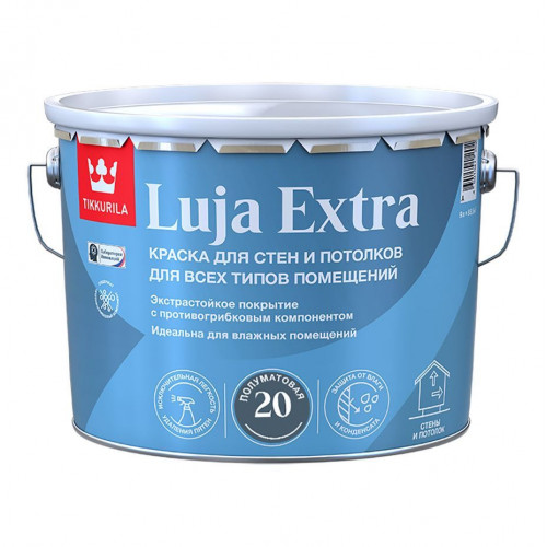 Краска антигрибковая для влажных помещений Tikkurila Luja Extra 20 полуматовая база А 9 л
