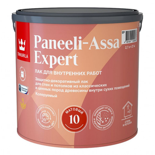 Лак для стен и потолков акриловый Tikkurila Paneeli-Assa Expert полуматовый 2,7 л