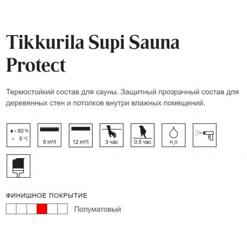Состав защитный термостойкий для бань и саун Tikkurila Supi Sauna Protect полуматовый 0,9 л
