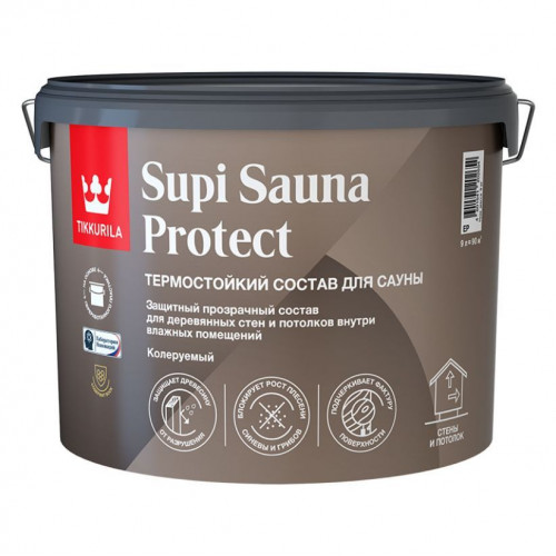 Состав защитный термостойкий для бань и саун Tikkurila Supi Sauna Protect полуматовый 9 л