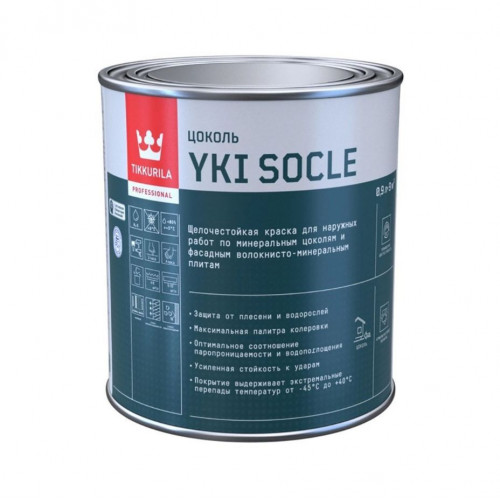 Щелочестойкая краска для цоколя и фасада Tikkurila Yki Socle матовая база A 0,9 л