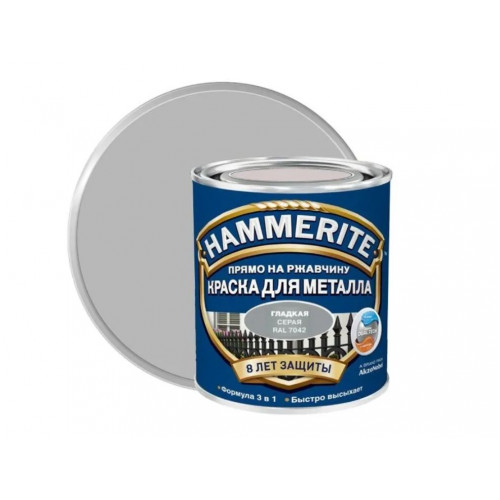 Краска для металлических поверхностей алкидная Hammerite гладкая серая 2,5 л