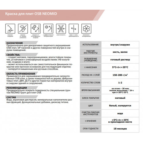 Краска для плит OSB для внутренних и наружных работ Neomid 14 кг