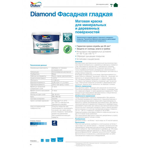 Краска фасадная водно-дисперсионная Dulux Trade Diamond гладкая База BC 2,25 л