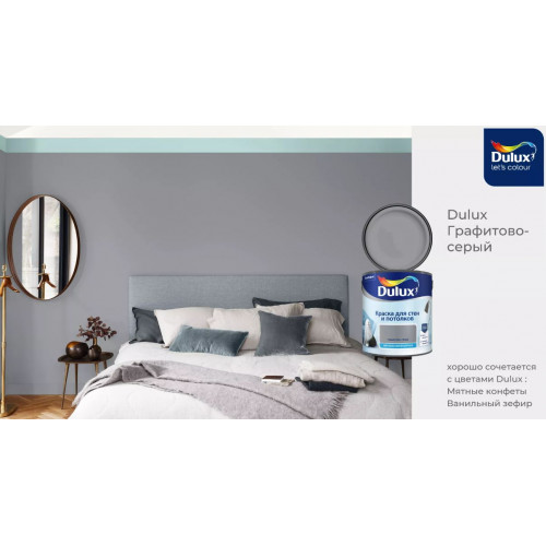 Краска для стен и потолков водно-дисперсионная Dulux матовая Графитово-Серый 2,5 л