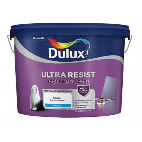 Краска для стен и потолков латексная Dulux Ultra Resist Для Гостиной и Офиса матовая База BW 9 л