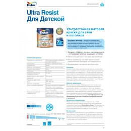 Краска для стен и потолков латексная Dulux Ultra Resist Для детской матовая База BC 2,25 л