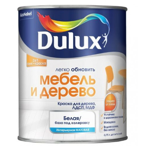 Краска для дерева водно-дисперсионная Dulux Мебель и Дерево матовая База BW 0,75 л