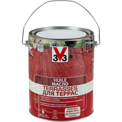 Декоративное масло для фасадов и террас V33 цвет тиковое дерево 5 л