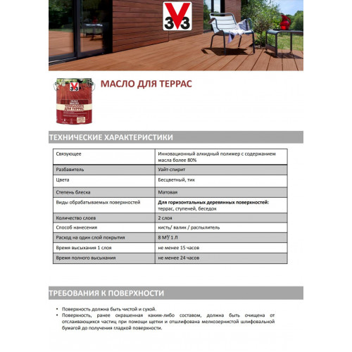 Декоративное масло для фасадов и террас V33 цвет тиковое дерево 5 л