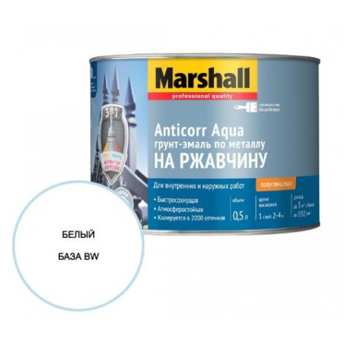 Грунт-эмаль на ржавчину на водной основе Marshall Anticorr Aqua полуглянцевая база BW 0,5 л