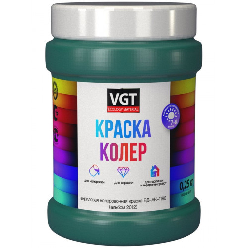 Краска колеровочная для водно-дисперсионных красок VGT цвет ярко-зеленый 0,25 кг