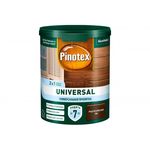 Пропитка защитная для дерева Pinotex Universal 2 в 1 индонезийский тик 0,9 л