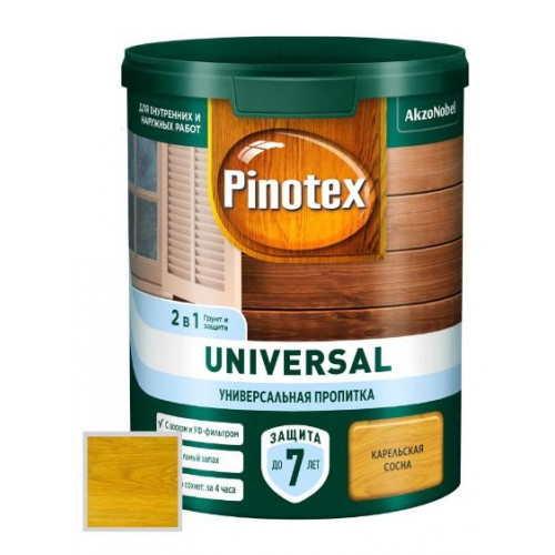 Пропитка защитная для дерева Pinotex Universal 2 в 1 карельская сосна 0,9 л