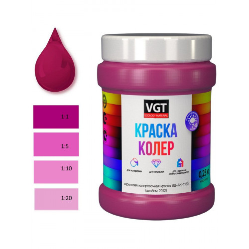 Краска колеровочная для водно-дисперсионных красок VGT цвет маджента-лиловый 0,25 кг