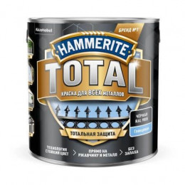 Краска для металлических поверхностей Hammerite Total гладкая черная RAL 9005 0,75 л