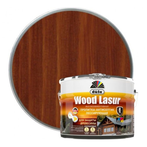 Пропитка лессирующая для защиты древесины Dufa Wood Lazur махагон 9 л