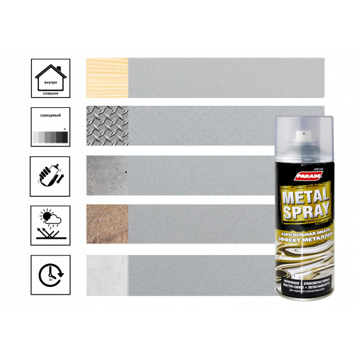 Эмаль аэрозольная эффект металлик Parade Metal Spray цвет RAL 9006 Бело-алюминиевый 400 мл