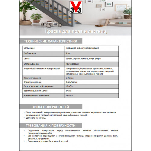 Краска для пола и лестниц V33 Renovation Perfection цвет камень 750 мл