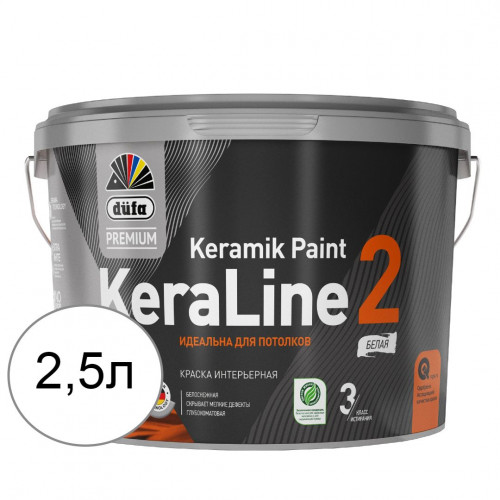 Краска для потолков Dufa Premium KeraLine Keramik Paint 2 глубокоматовая База 1 2,5 л