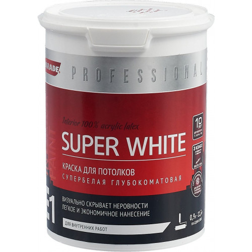 Краска для потолков Parade Super White E1 база А 0,9 л