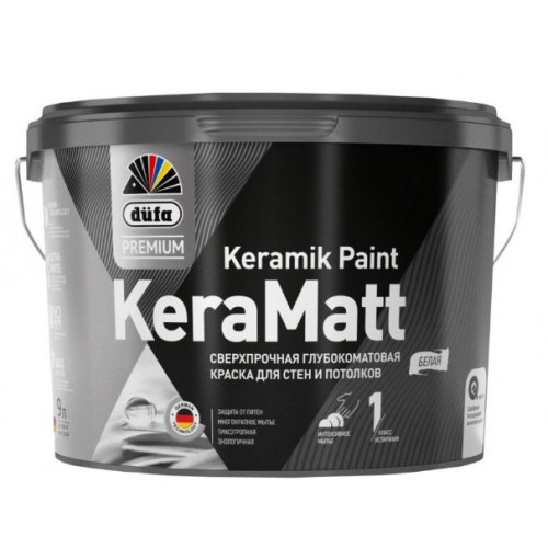 Краска для стен и потолков сверхпрочная Dufa Premium KeraMatt Keramik Paint глубокоматовая База 1 9 л