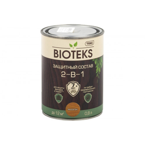Текс BIOTEKS защитный состав 2-в-1 для наружных работ махагон 0,8 л
