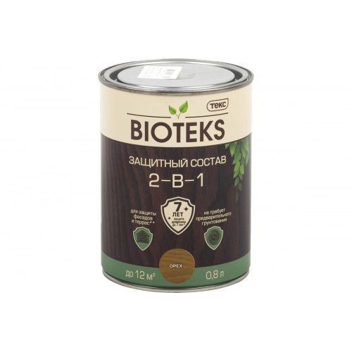 Текс BIOTEKS защитный состав 2-в-1 для наружных работ темный орех 0,8 л