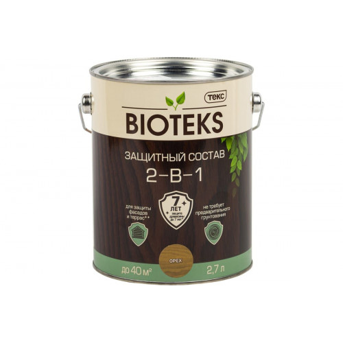 Текс BIOTEKS защитный состав 2-в-1 для наружных работ темный орех 2,7 л