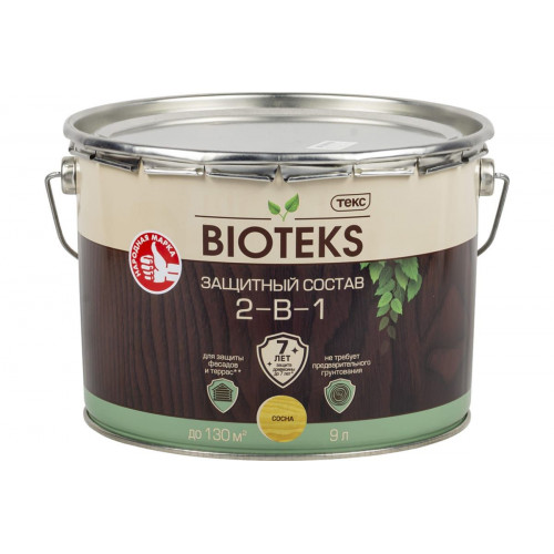 Текс BIOTEKS защитный состав 2-в-1 для наружных работ сосна 9 л