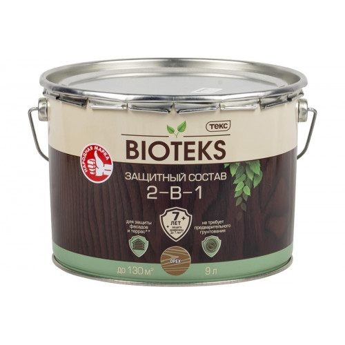Текс BIOTEKS защитный состав 2-в-1 для наружных работ орех 9 л