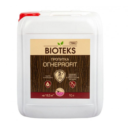 Текс BIOTEKS ОГНЕPROFIT I ГРУППА состав для защиты древесины с розовым индикатором 10 л