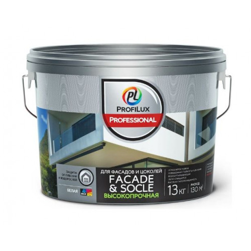 Краска фасадная акриловая Profilux Professional Faсade & Socle глубокоматовая 13 кг