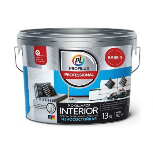 Краска для стен и потолков для влажных помещений латексная Profilux Professional Interior моющаяся матовая база 3 13 кг