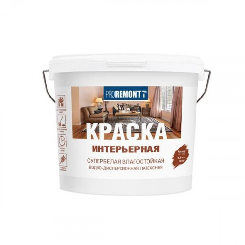 Краска интерьерная влагостойкая Proremontt супербелая 6,5 кг