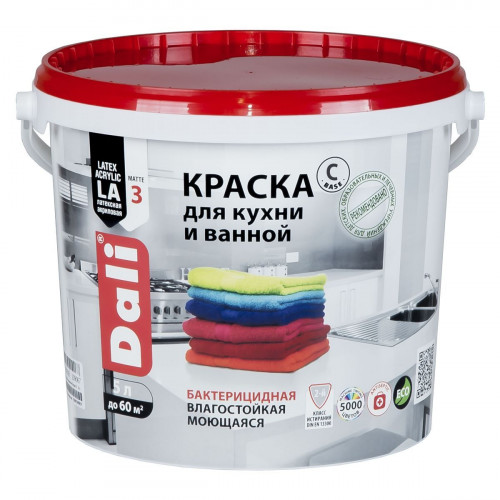 Краска для кухни и ванной влагостойкая Dali глубокоматовая база C 5 л