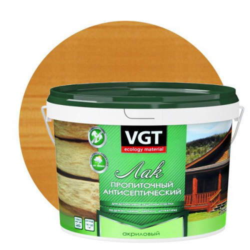 Лак акриловый пропиточный с антисептиком для дерева и камня VGT цвет ореховое дерево 2,2 кг