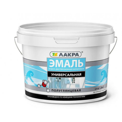 Эмаль акриловая универсальная полуглянцевая Лакра цвет белый 2,4 кг